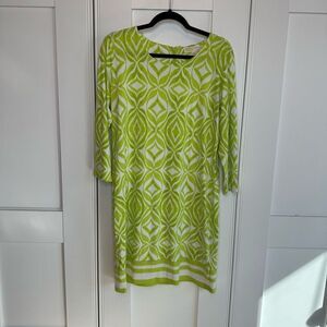 MICHAEL Michael Kors. Green white vibrant stretchy shift dress large (R1)